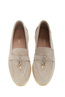 Women's Beige Accessorized Suede Leather Loafer | Derimod