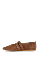 Women's Tan Double Buckled Suede Leather Ballerinas | Derimod