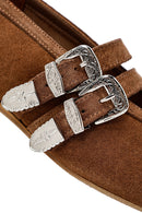 Women's Tan Double Buckled Suede Leather Ballerinas | Derimod