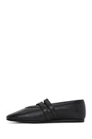 Women's Black Double Buckled Leather Ballerinas | Derimod