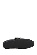 Women's Black Double Buckled Leather Ballerinas | Derimod