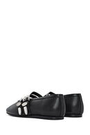 Women's Black Double Buckled Leather Ballerinas | Derimod