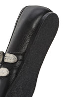 Women's Black Double Buckled Leather Ballerinas | Derimod