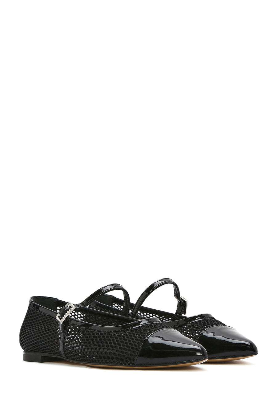 Women's Black Banded Leather Ballerinas