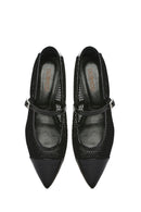 Women's Black Banded Leather Ballerinas | Derimod