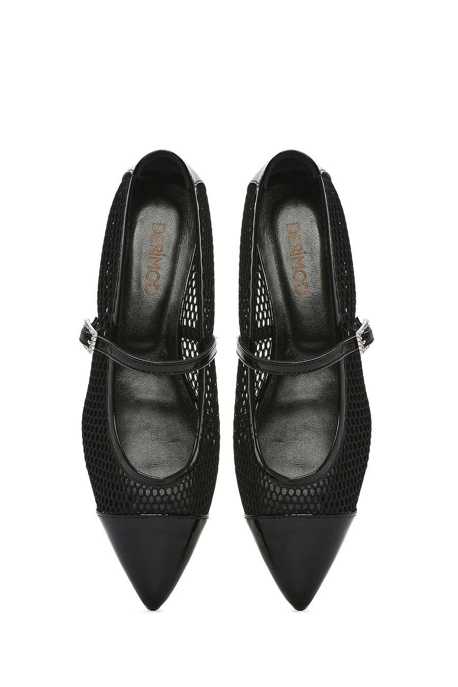 Women's Black Banded Leather Ballerinas