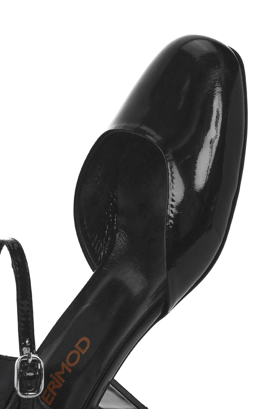 Women's Black Ankle Buckle Low Thick Heel Patent Leather Shoes