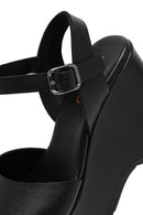 Kadın Siyah Bilekten Tokalı Yüksek Dolgu Topuklu Deri Sandalet | Derimod