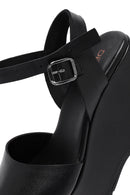 Kadın Siyah Bilekten Tokalı Yüksek Dolgu Topuklu Deri Sandalet | Derimod