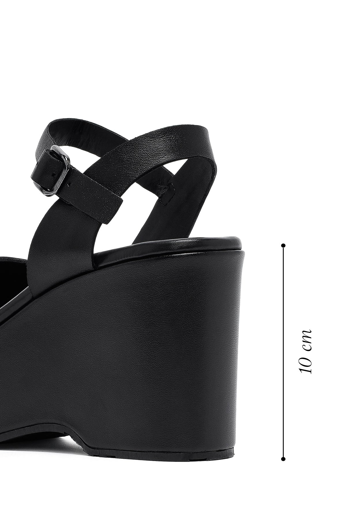 Kadın Siyah Bilekten Tokalı Yüksek Dolgu Topuklu Deri Sandalet