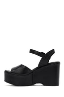 Kadın Siyah Bilekten Tokalı Yüksek Dolgu Topuklu Deri Sandalet | Derimod