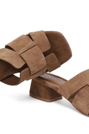 Kadın Vizon Kalın Kısa Topuklu Süet Deri Terlik | Derimod