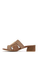 Kadın Vizon Kalın Kısa Topuklu Süet Deri Terlik | Derimod