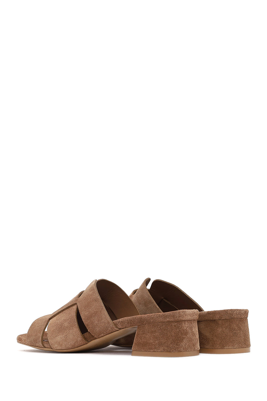 Women's Taupe Thick Short Heel Suede Leather Slippers