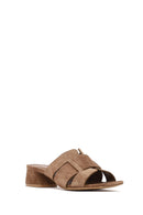 Kadın Vizon Kalın Kısa Topuklu Süet Deri Terlik | Derimod