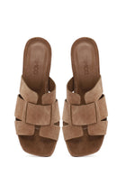 Kadın Vizon Kalın Kısa Topuklu Süet Deri Terlik | Derimod