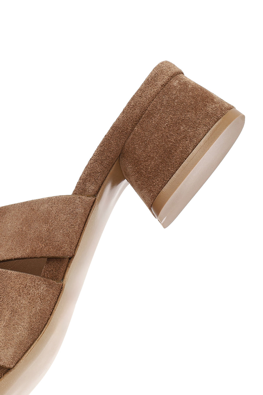 Women's Taupe Thick Short Heel Suede Leather Slippers