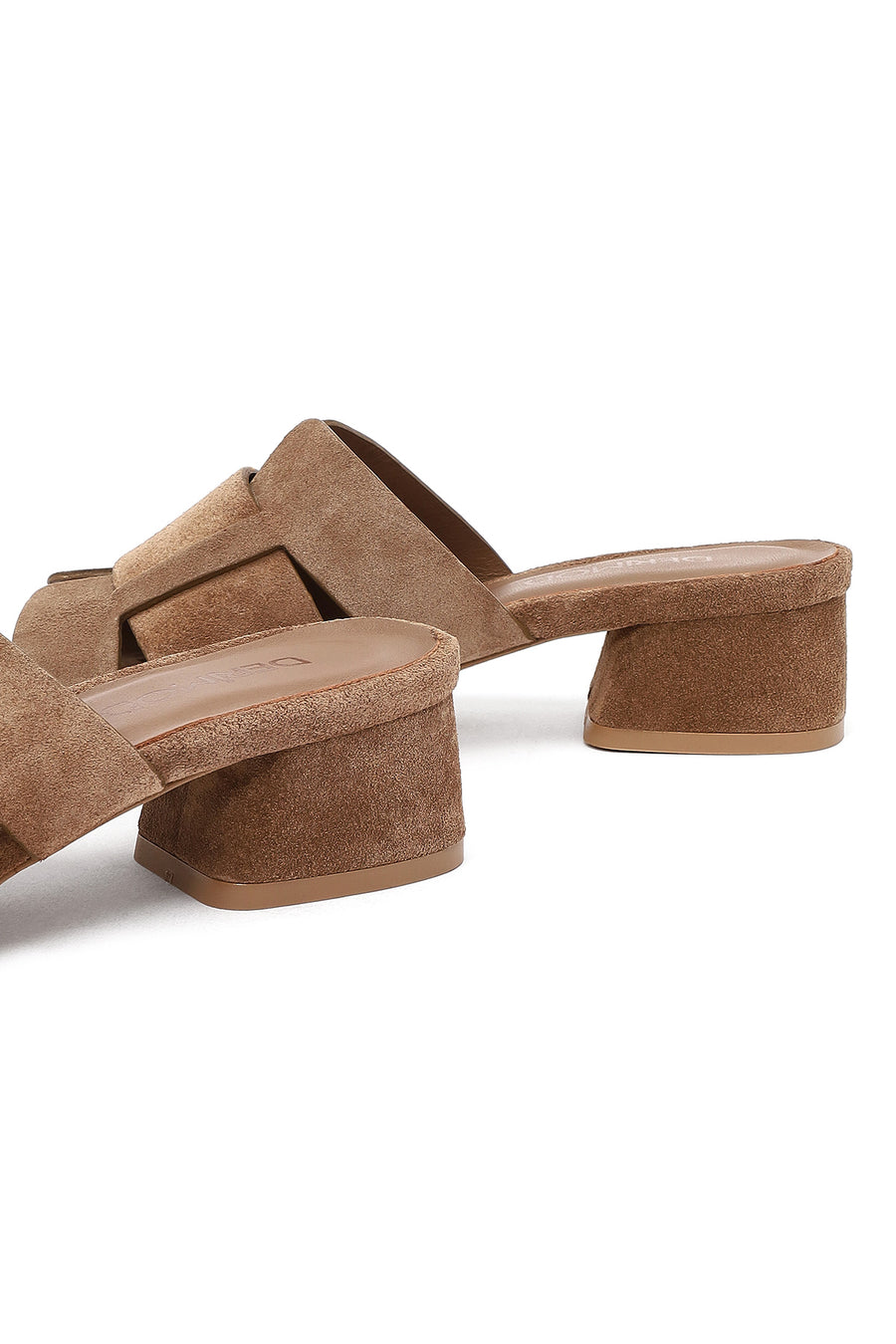 Women's Taupe Thick Short Heel Suede Leather Slippers