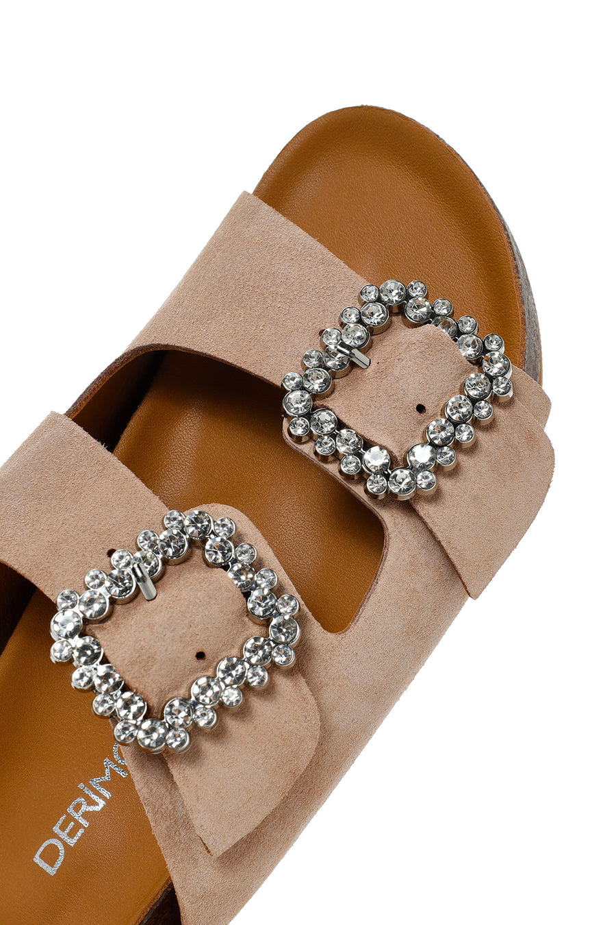 Kadın Pudra Taşlı Tokalı Süet Deri Terlik