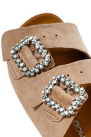 Women's Powder Stone Buckled Suede Leather Slippers | Derimod