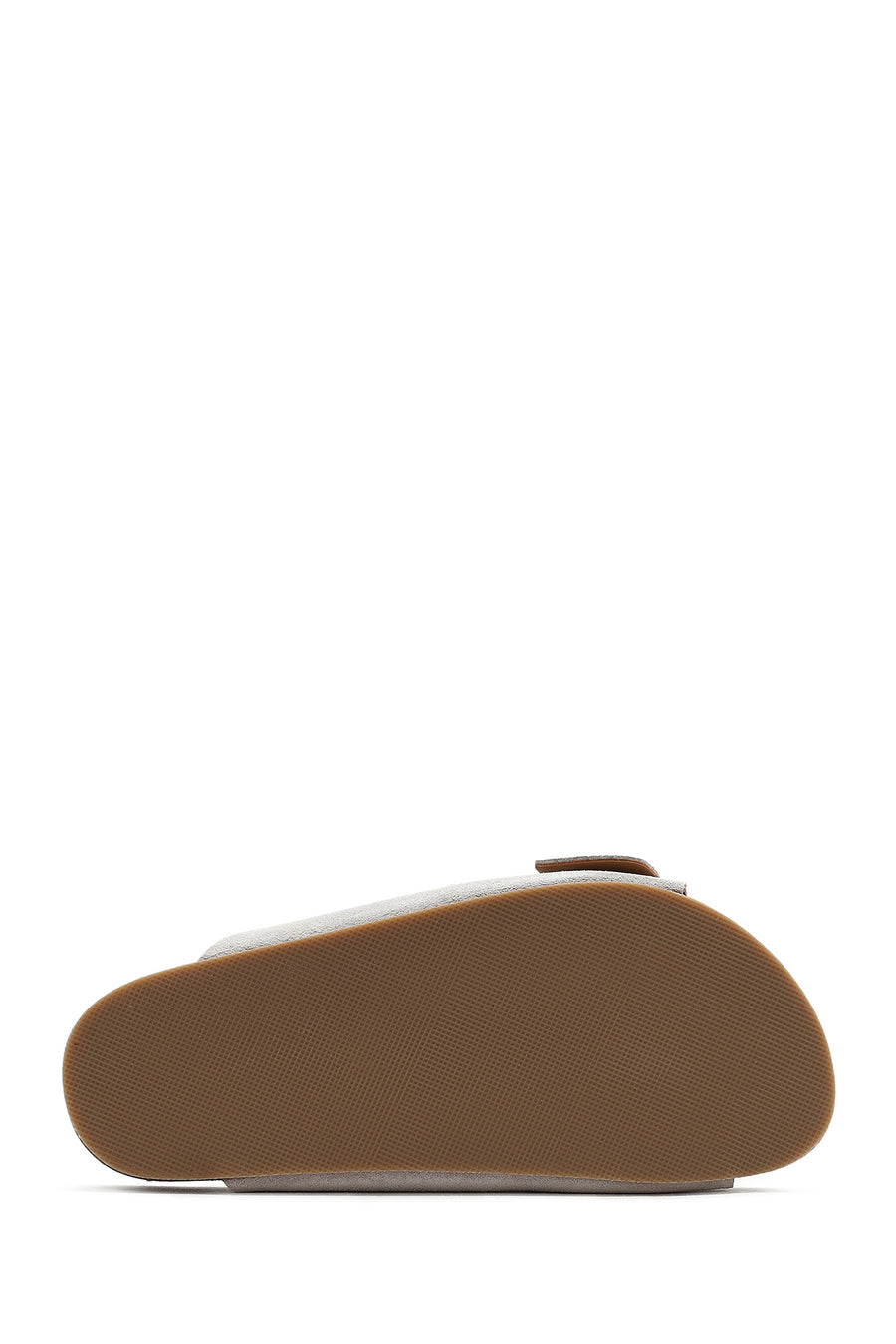 Women's Gray Double Buckled Suede Leather Slippers