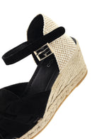 Kadın Siyah Bilekten Bantlı Dolgu Topuklu Süet Deri Espadril Sandalet | Derimod