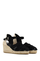 Kadın Siyah Bilekten Bantlı Dolgu Topuklu Süet Deri Espadril Sandalet | Derimod