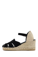Kadın Siyah Bilekten Bantlı Dolgu Topuklu Süet Deri Espadril Sandalet | Derimod