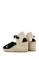 Kadın Siyah Bilekten Bantlı Dolgu Topuklu Süet Deri Espadril Sandalet | Derimod