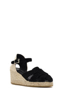 Kadın Siyah Bilekten Bantlı Dolgu Topuklu Süet Deri Espadril Sandalet | Derimod