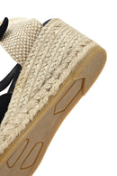 Kadın Siyah Bilekten Bantlı Dolgu Topuklu Süet Deri Espadril Sandalet | Derimod