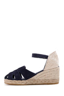 Kadın Lacivert Bilekten Bantlı Dolgu Topuklu Süet Deri Espadril Sandalet | Derimod