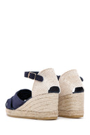 Kadın Lacivert Bilekten Bantlı Dolgu Topuklu Süet Deri Espadril Sandalet | Derimod