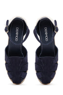 Kadın Lacivert Bilekten Bantlı Dolgu Topuklu Süet Deri Espadril Sandalet | Derimod