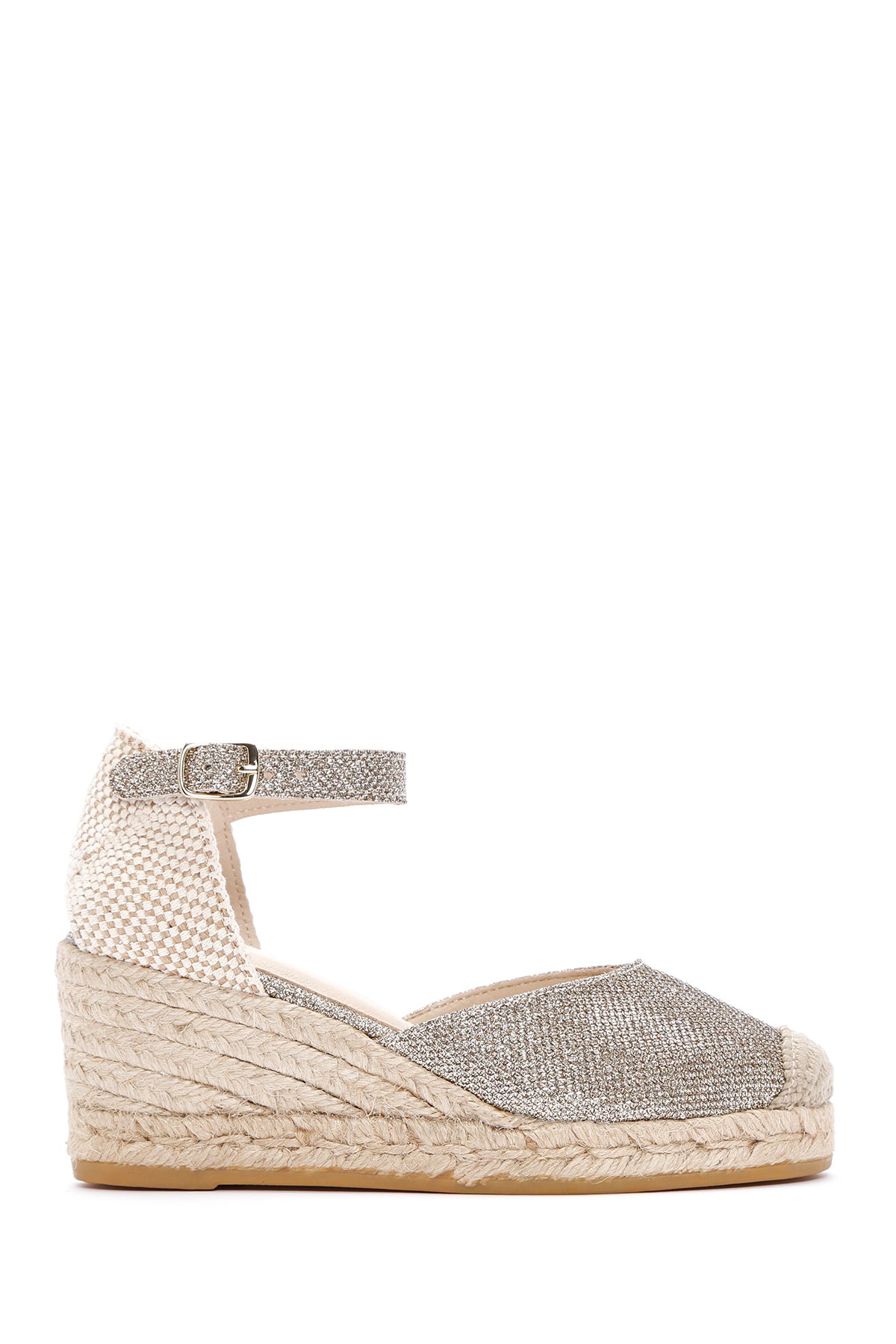 Women's Beige Ankle Strap Wedge Heels Leather Espadrille 25SFD151214 | Derimod