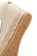Women's Beige Ankle Strap Wedge Heels Leather Espadrille | Derimod