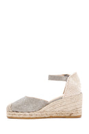 Women's Beige Ankle Strap Wedge Heels Leather Espadrille | Derimod