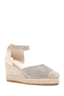 Women's Beige Ankle Strap Wedge Heels Leather Espadrille | Derimod