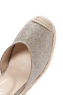 Women's Beige Ankle Strap Wedge Heels Leather Espadrille | Derimod