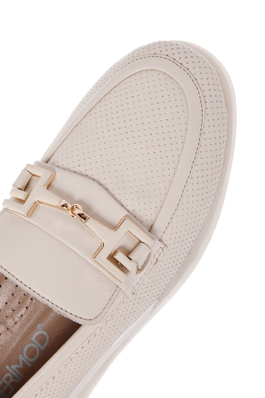 Kadın Krem Tokalı Deri Comfort Loafer