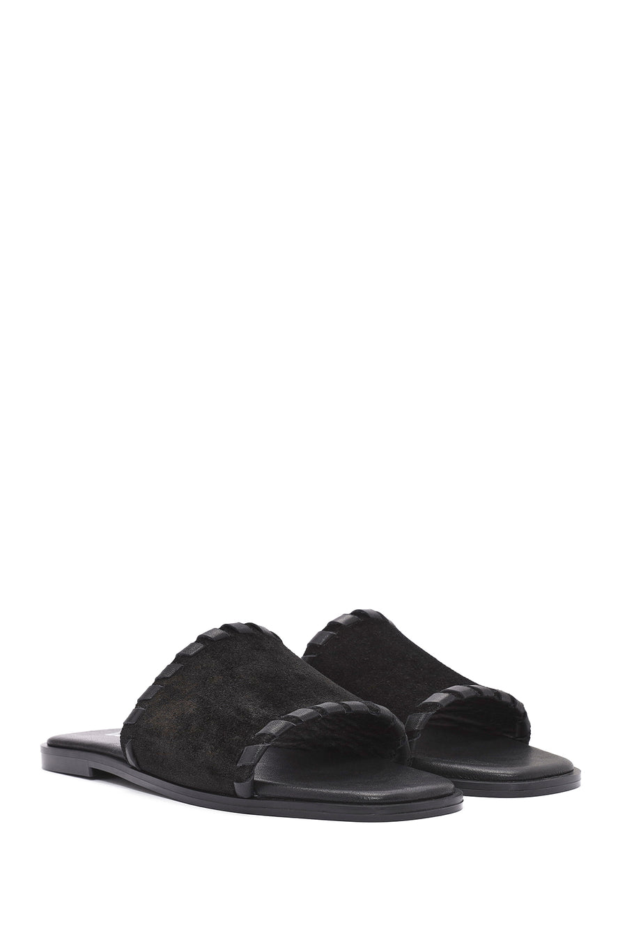 Women's Black Suede Leather Slippers