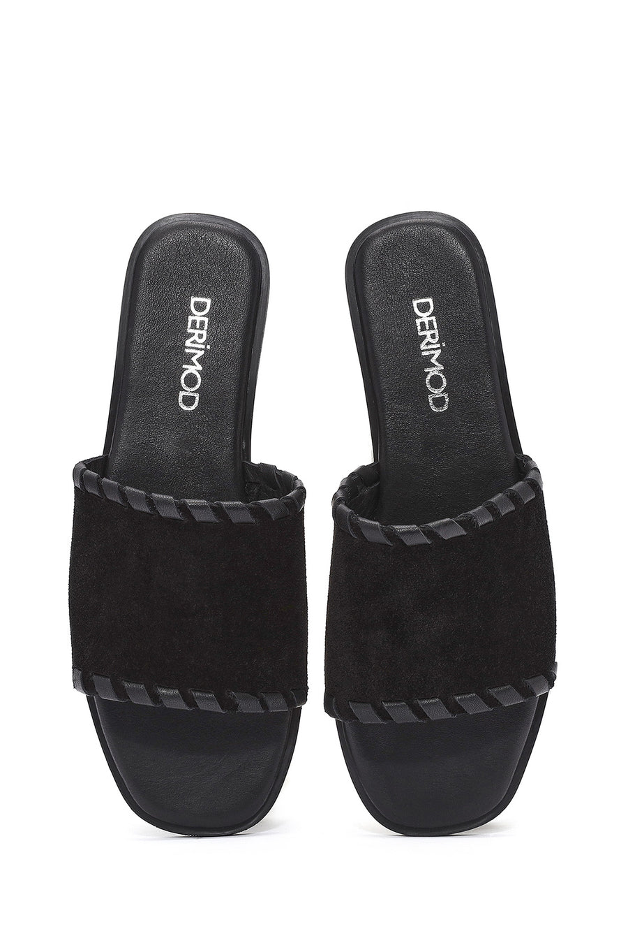 Women's Black Suede Leather Slippers