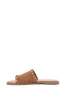 Women's Tan Suede Leather Slippers | Derimod