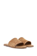 Women's Tan Suede Leather Slippers | Derimod