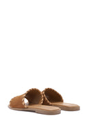 Women's Tan Suede Leather Slippers | Derimod