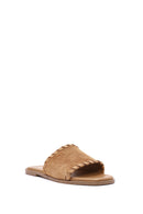 Women's Tan Suede Leather Slippers | Derimod