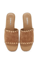 Women's Tan Suede Leather Slippers | Derimod