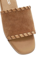 Women's Tan Suede Leather Slippers | Derimod