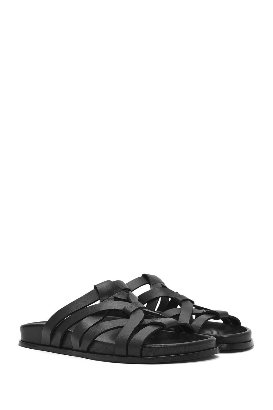 Women's Black Leather Slippers