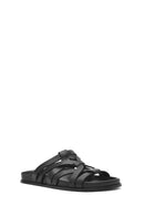 Women's Black Leather Slippers | Derimod